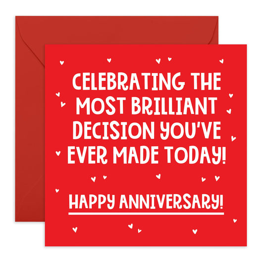 Greeting Card - 'BEST DECISION ANNIVERSARY' - Perfect for Celebrating the Choice of Love & Commitment - Ideal for Adding a Touch of Appreciation to Your Special Day - Comes With Stickers By Central 23