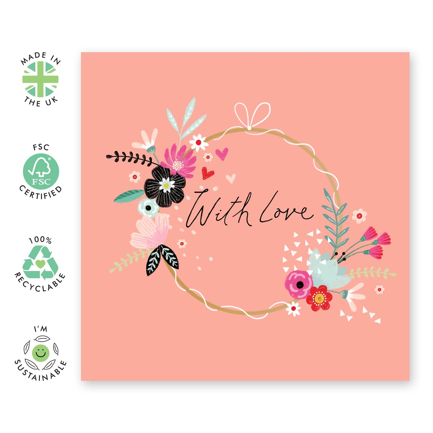 Valentines Card Girlfriend - With Love Floral Hoop - Love Cards For Her - Mothers Day Card From Son Daughter - Wife Anniversary Card - Birthday Card For Women - Comes With Stickers By Central 23