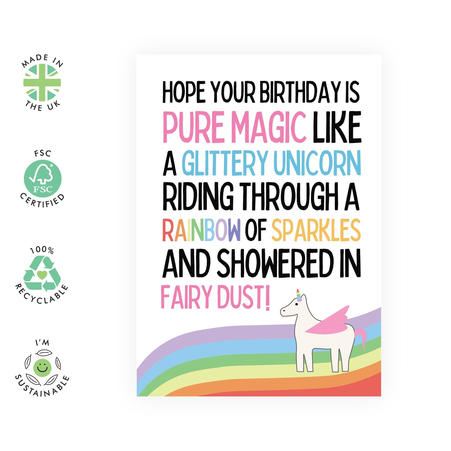 Magical Birthday Card - 'Glittery Unicorn' - Gifts for Girls, Besties, Best Friends, BFF, Co-workers, Colleagues, Her, Sister, Girlfriend - Fairytale - Comes with Fun Stickers