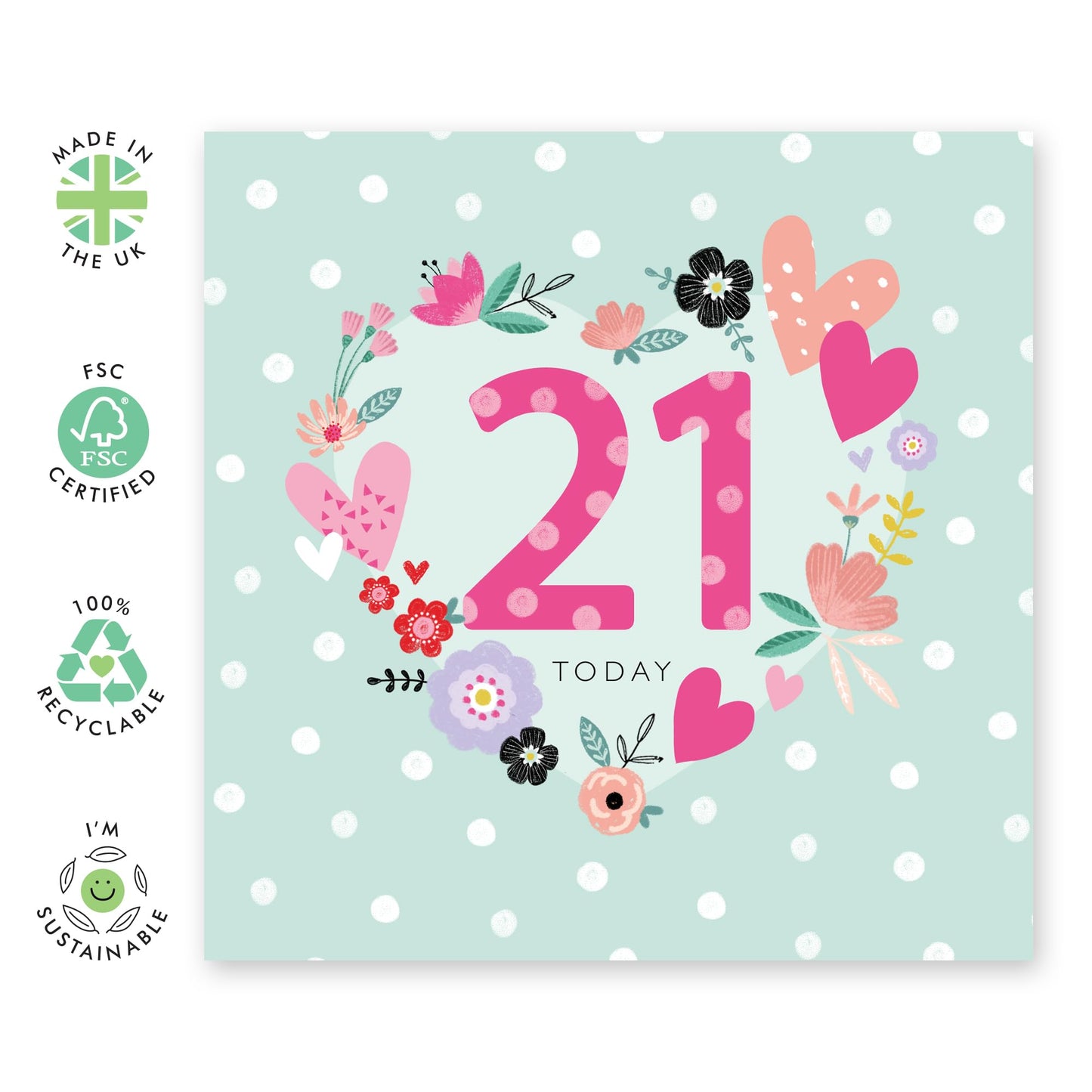 Floral Birthday Card For Her - 21st Floral Heart - Happy Twenty-first Birthday Card - Gifts For Daughter Niece - From Mum Dad - Comes With Fun Stickers By Central