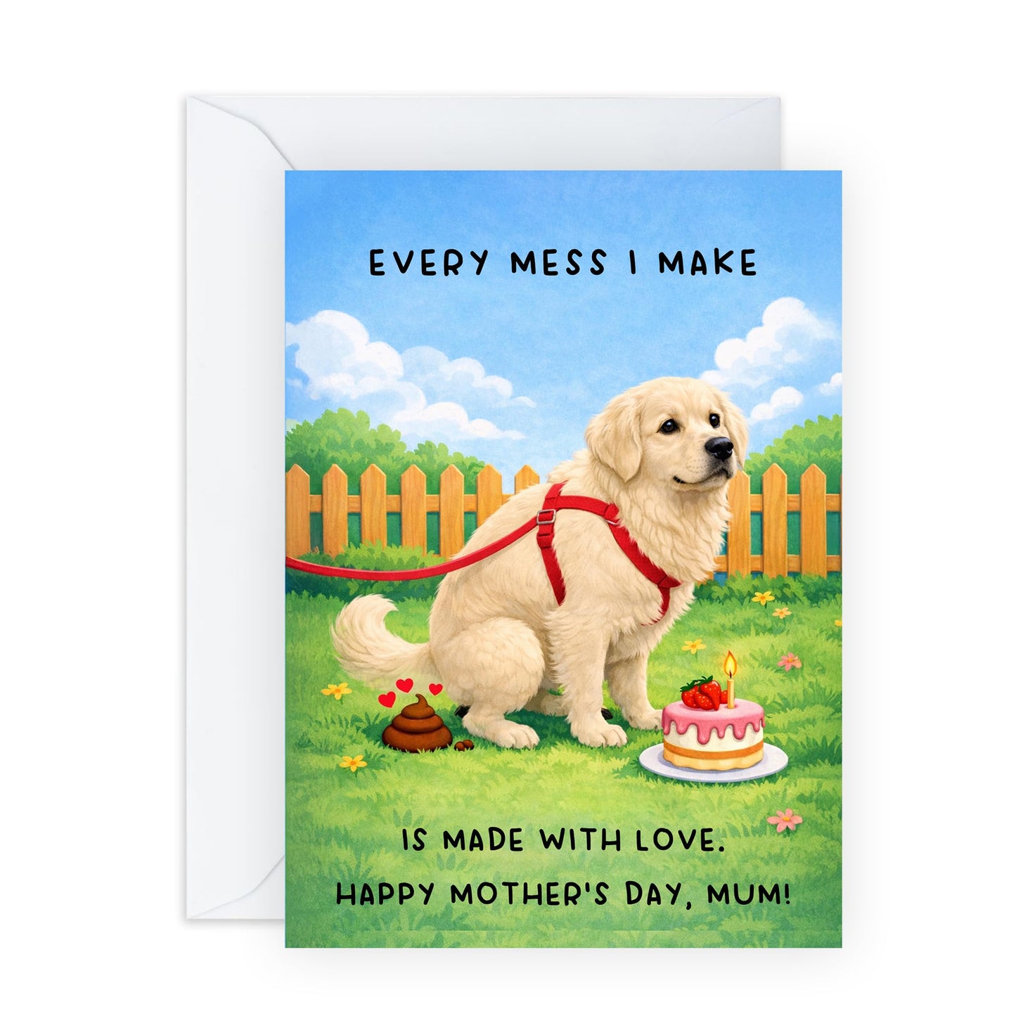 Dog Mum Mother’s Day Card – Every Mess I Make Is Made With Love - Funny Greeting for Ma Mama Wife Sister Aunt Grandma Dog Lovers Her Women - Pet Jokes - Comes with Cute Stickers