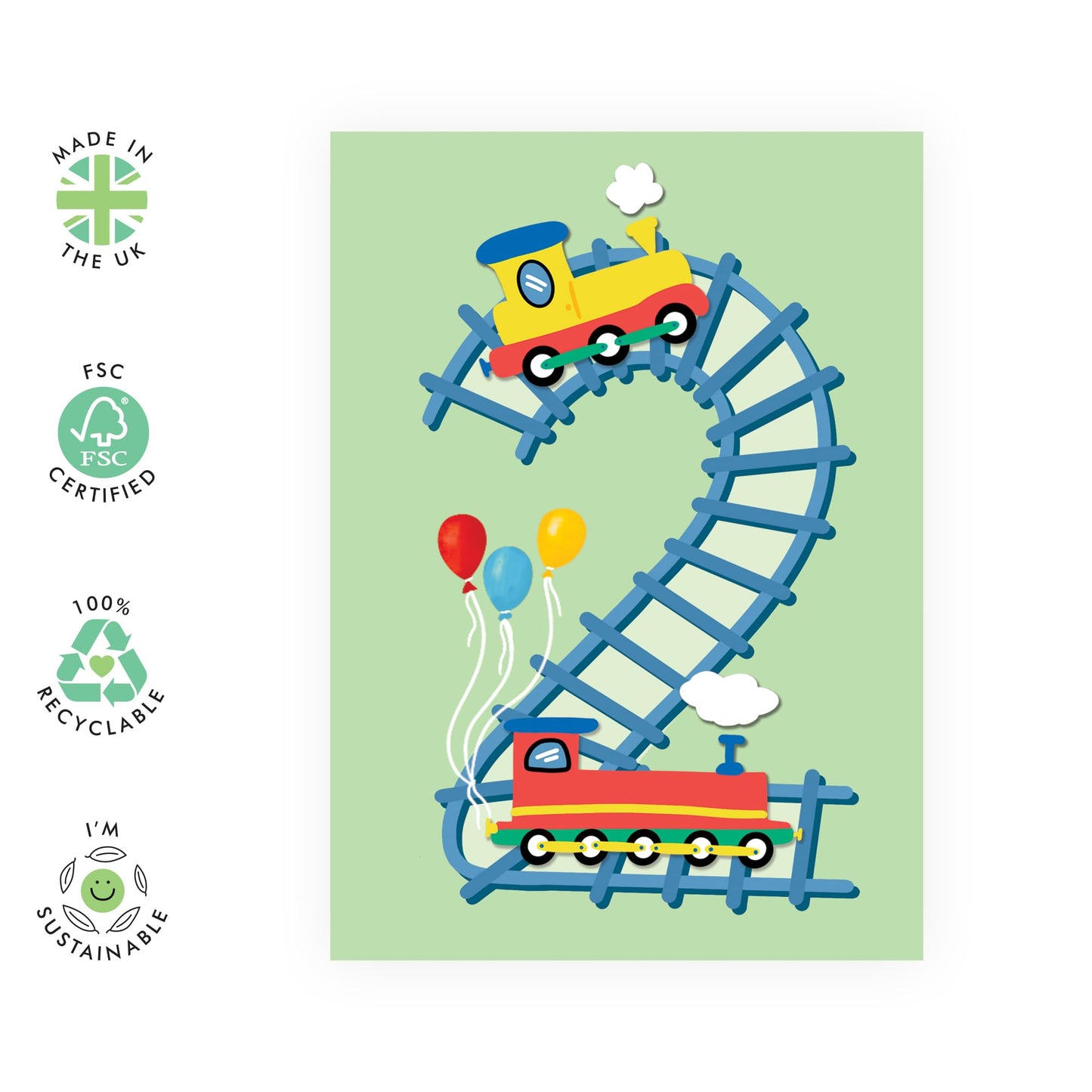 2nd Birthday Card for Boys and Girls – Cute Train-Theme – Presents for Children, Toddler, Baby, Nephew, Niece, Grandson, Grandaughter, Family, Neighbour - Two Years Old - Comes with Stickers