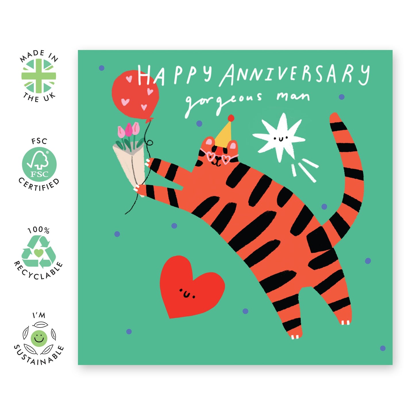 Anniversary Greeting Card - 'TIGER HAPPY ANNI' - Perfect for Celebrating with a Bold, Tiger Design - Ideal for Adding a Wild Joy and Excitement to Your Special Day - Comes With Stickers By Central 23