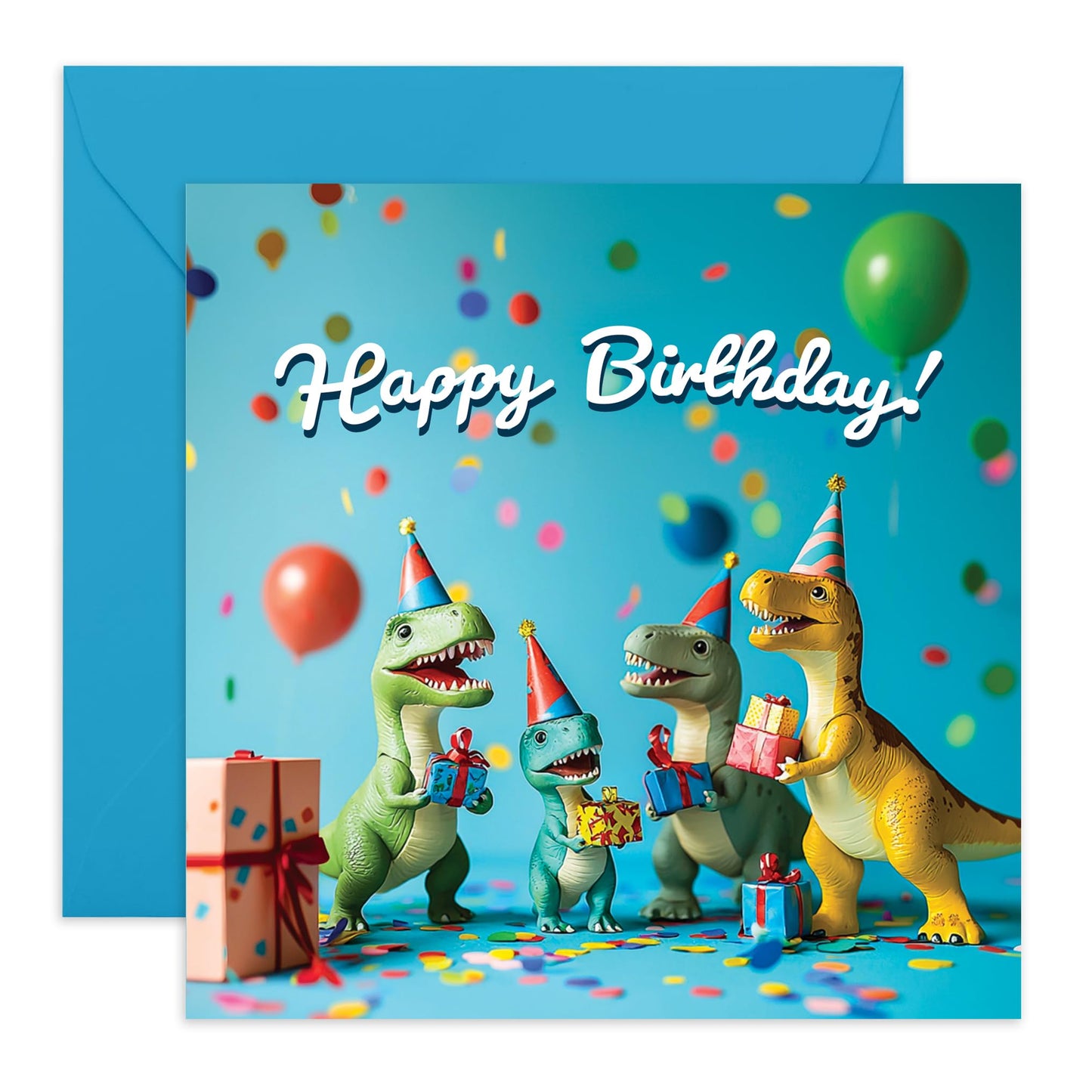 Cute Dinos Birthday Card - 'Happy Birthday Dinosaurs' - Gifts for Him, Boys, Children, Her, Son - Family Presents - Comes with Fun Stickers