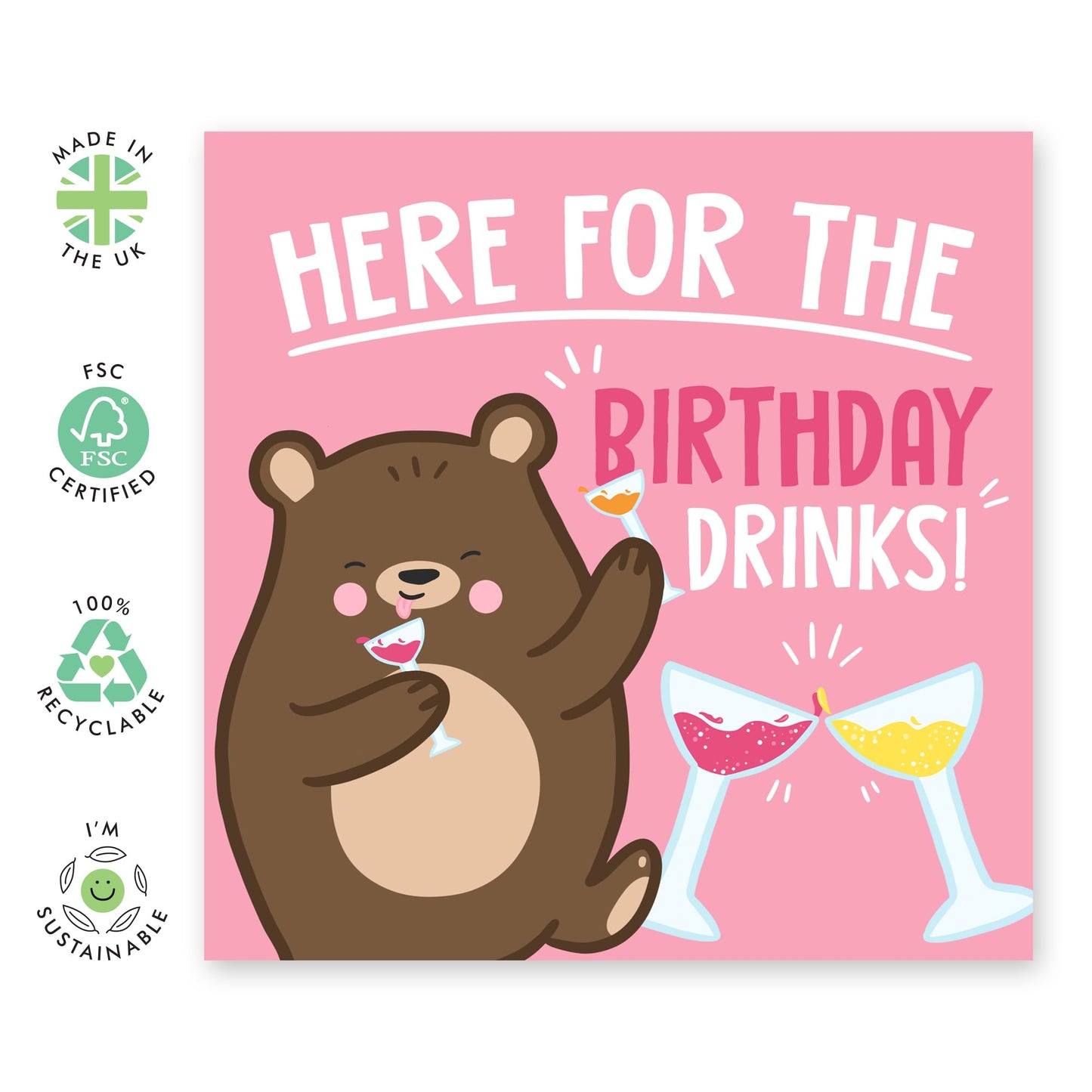 Birthday Card For Women - Here For The Birthday Drinks Bear - Birthday Greeting Cards For Girls - Gift For Teens - Daughter Sisters - For Female Friend - Comes With Fun Stickers By Central 23
