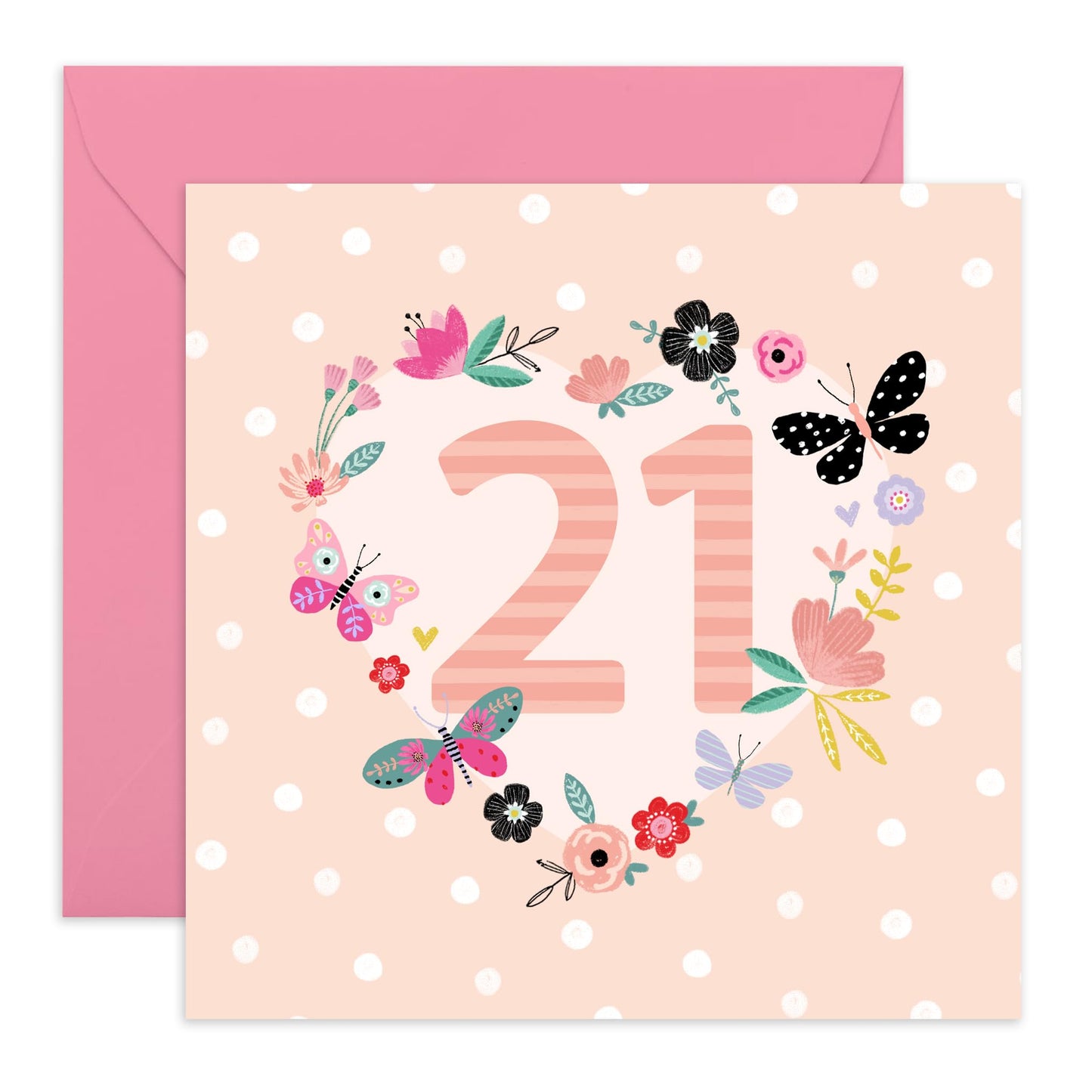 21st Birthday Card For Her - 21st Floral Butterflies - Women Sister - Happy Twenty-first Floral Birthday Card - Daughter Niece - From Mum Dad - Women Friends - Comes With Fun Stickers By Central 23