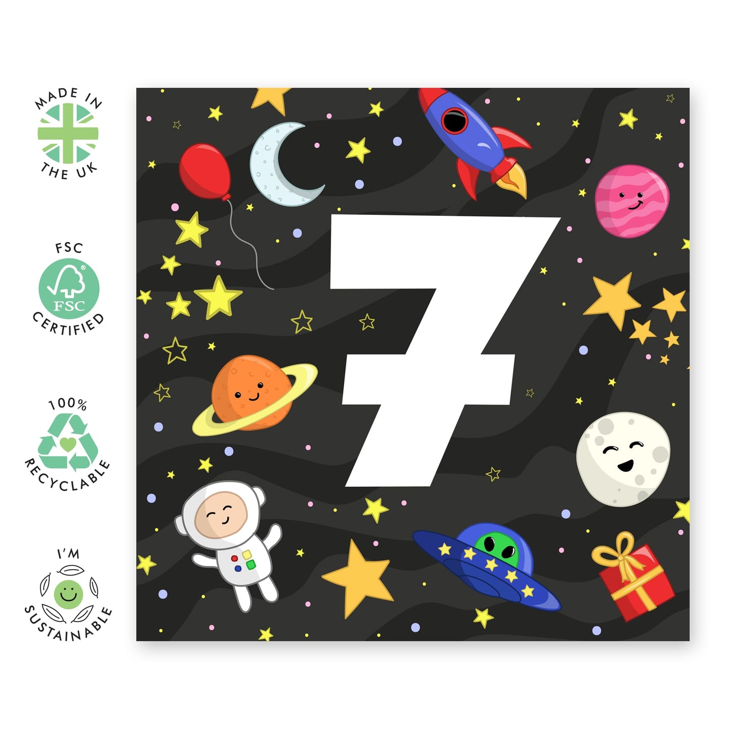 7th Birthday Card Boys Girls- 7 Space - Toddler Milestone Cards Age Seven Year Old - Seventh Birthday Card - Gift For Son Daughter Niece Nephew - Card From Mum Dad - Comes With Sticker By Central 23