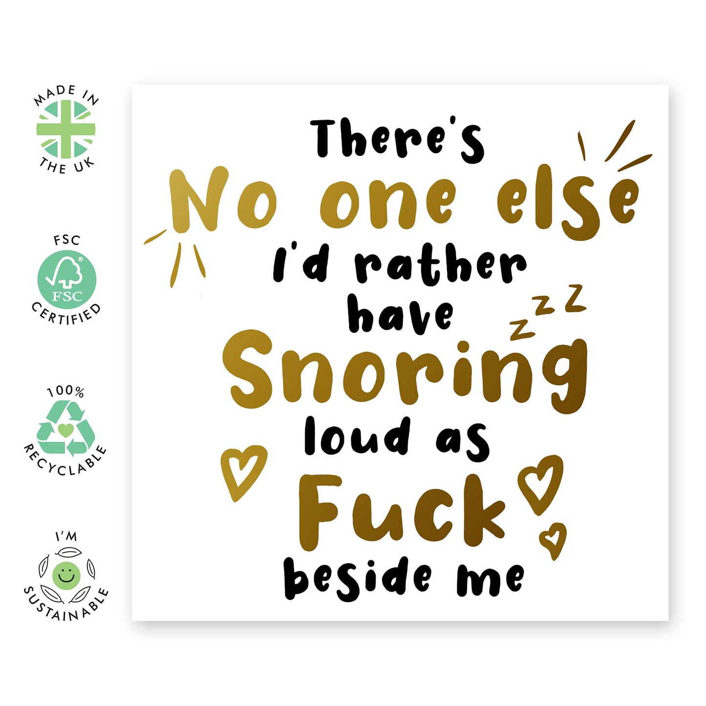 Funny Love Greeting Card – “Snoring Loud” – Anniversary or Valentine’s Day Card for Him, Her, Women, Men, Girlfriend, Boyfriend, Wife, Husband, Spouse, Partner - Comes with Stickers