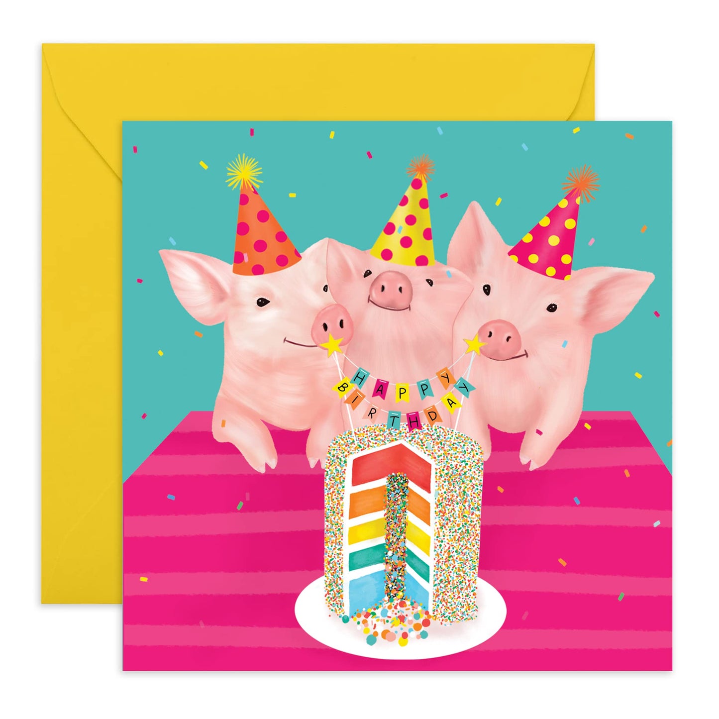 Happy Birthday Card For Her Him - 'Party Pigs' Birthday Greeting Card For Sister Brother Mum Dad - Gifts For Women Men - Comes With Fun Stickers - By Central 23