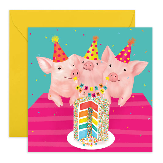 Happy Birthday Card For Her Him - 'Party Pigs' Birthday Greeting Card For Sister Brother Mum Dad - Gifts For Women Men - Comes With Fun Stickers - By Central 23