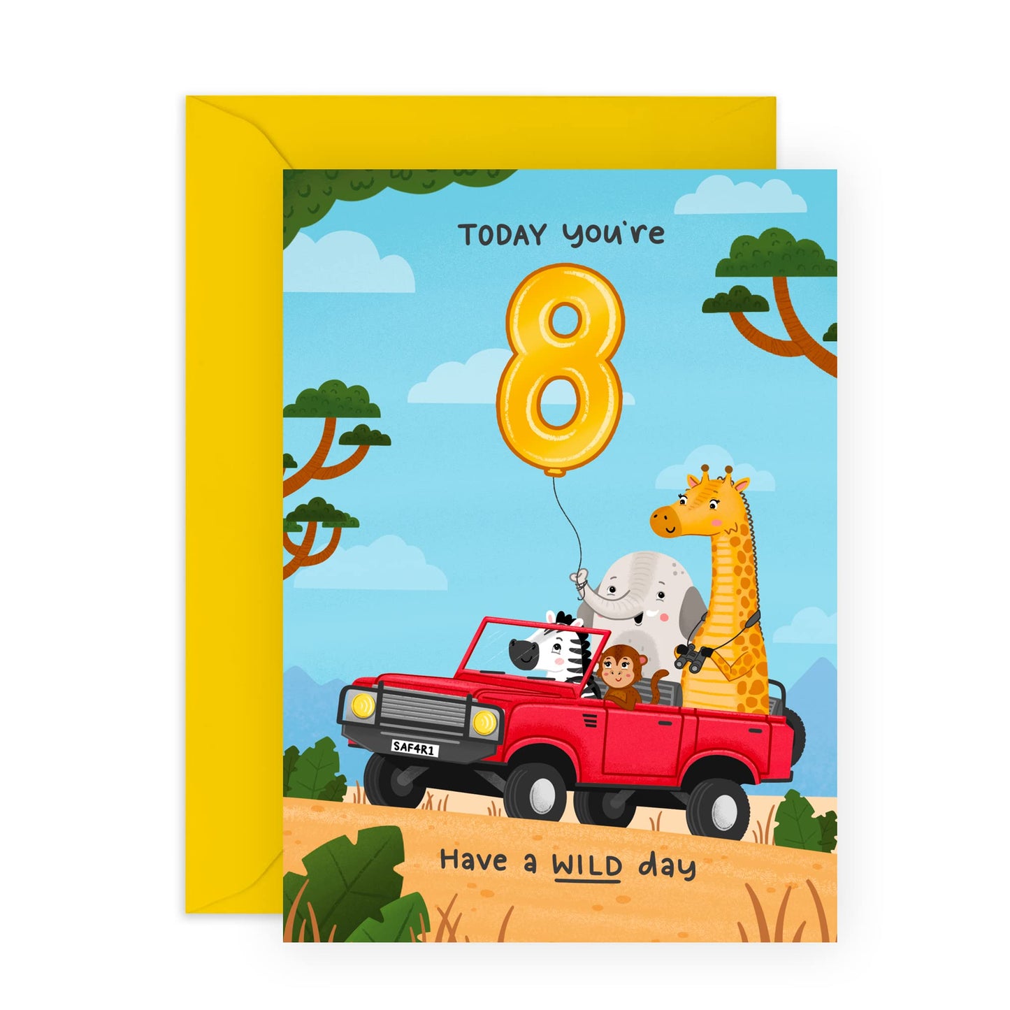 Eighth Birthday Card For Boys - 'Today You're 8 Car' - Happy 8th Birthday Greeting Card For Kids - Eight Years Old Car - Milestone Baby Cards Age Eight - Child - Comes With Stickers - By Central 23