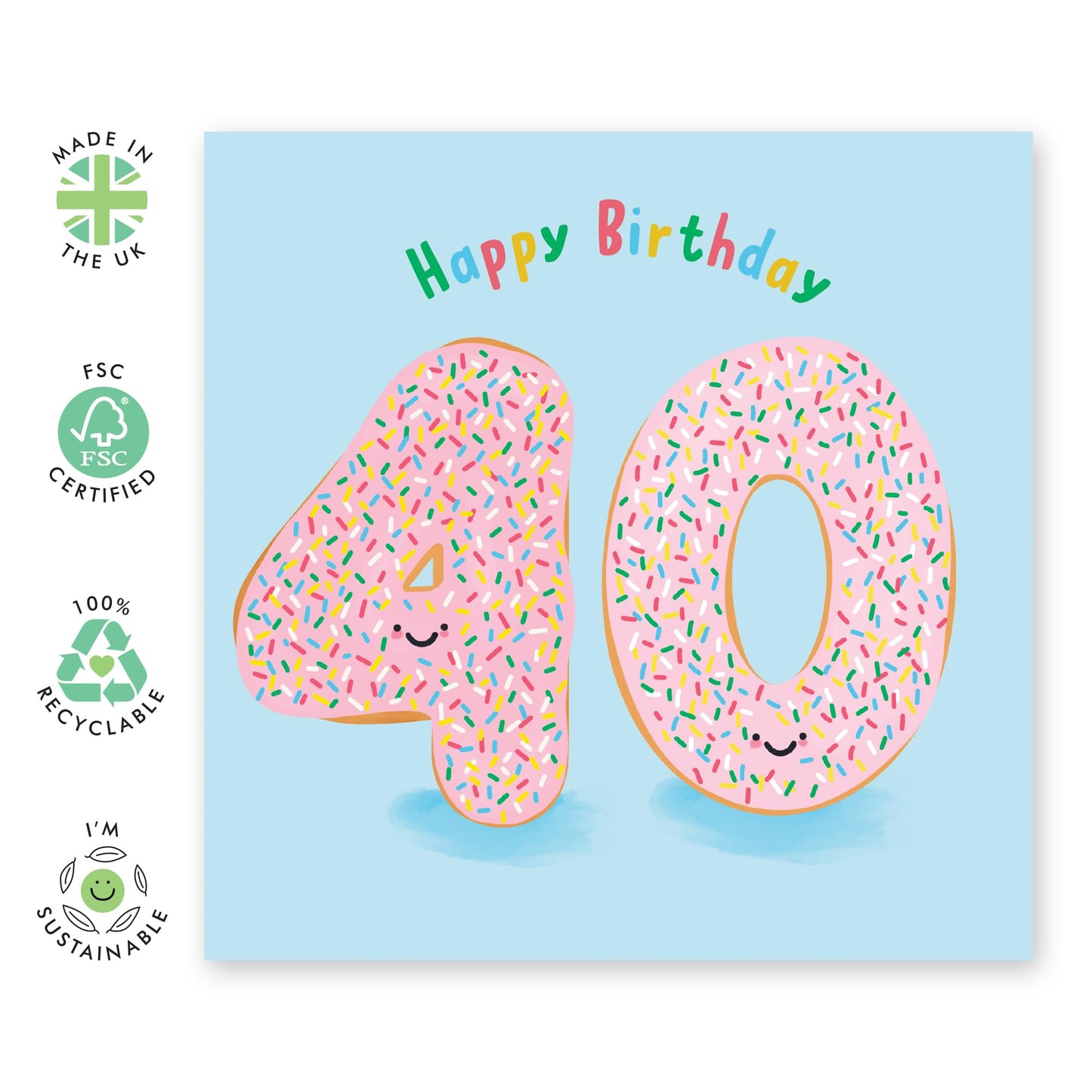 40th Birthday Card Women Men - Donut Age 40 - Birthday Greeting Card - Her Him - Wife Husband - Brother Sister - Happy Fortieth Birthday Greeting Card Friend - Comes With Fun Stickers - By Central 23