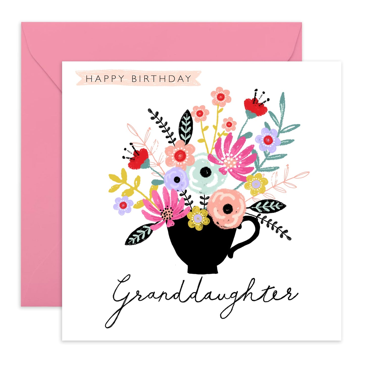 Flower Bouquet Card For Girls Teens - Granddaughter Birthday Card For Her - Elegant Floral Card For Women - Pretty Granddaughter Gifts - Comes With Fun Stickers - By Central 23