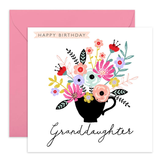 Flower Bouquet Card For Girls Teens - Granddaughter Birthday Card For Her - Elegant Floral Card For Women - Pretty Granddaughter Gifts - Comes With Fun Stickers - By Central 23