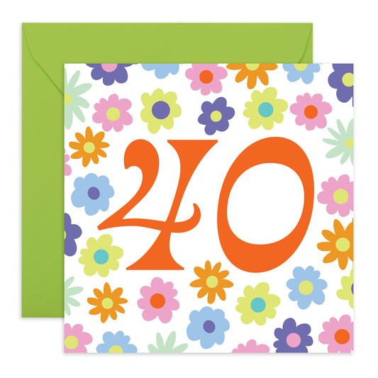 40th Birthday Card Women - Rainbow Floral 40 - Rainbow Birthday Card - Her - Wife - Sister - Happy Fortieth Birthday Greeting Card Friend - Gift For Her - Comes With Fun Stickers - By Central 23
