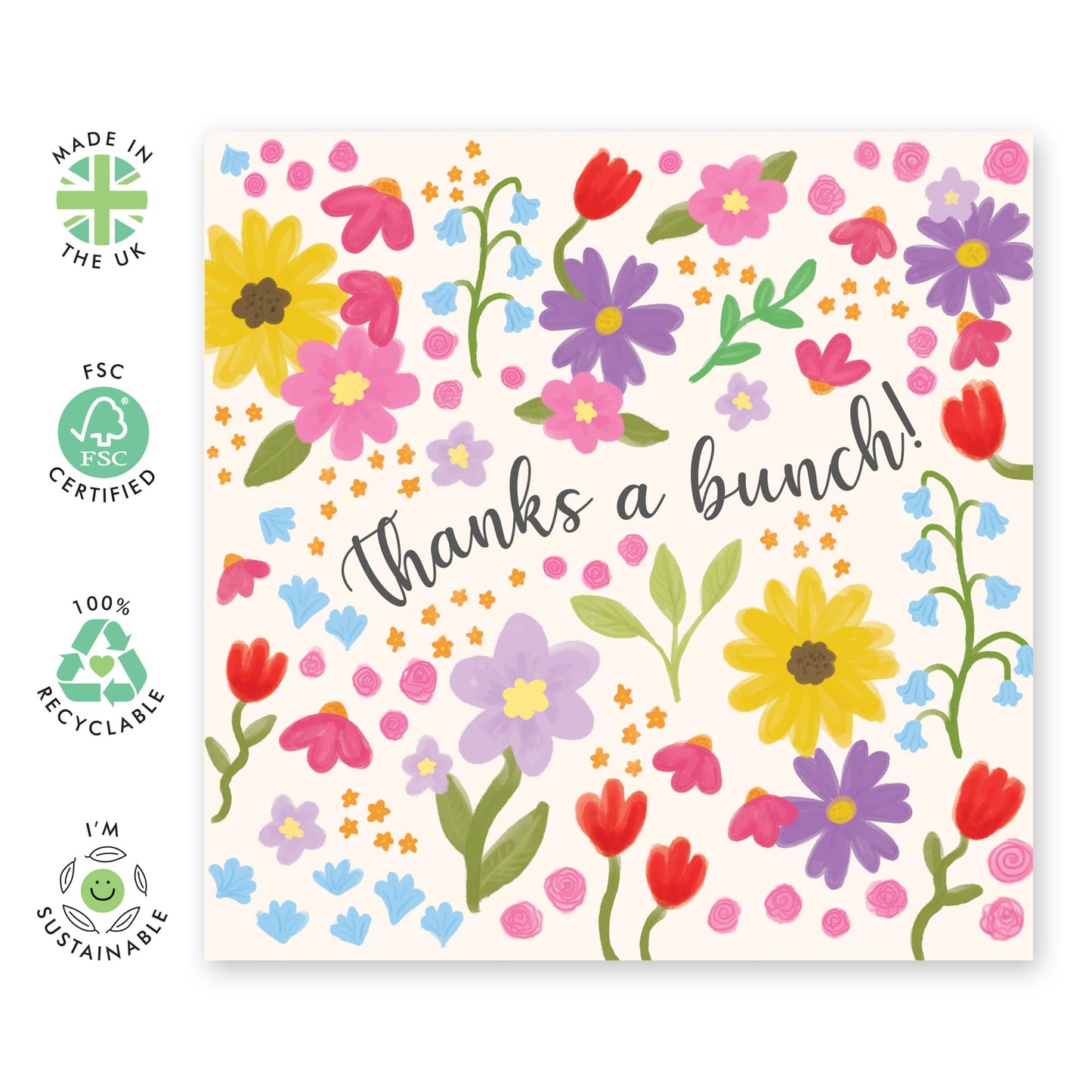 Thank You Greeting Card - 'Thanks A Bunch' - Gift for Besties, Best Friends, Colleagues, Coworkers, BFF, Cousin, Coworkers, Sis, Family - Appreciation - Comes with Fun Stickers