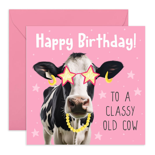 Funny Birthday Cards For Women - Happy Birthday To A Sassy Old Cow - Funny Mum Birthday Cards - Grandma Birthday Card - Cheeky Gifts For Her - Comes With Fun Stickers By Central 23