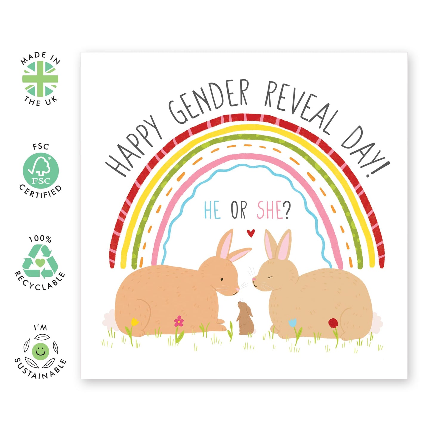 Gender Reveal Day Greeting Card - 'Grender Reveal' - Gifts for Daddy, Fathers, Mum, Mother, New Family, Baby, - Baby Bunny - Comes with Fun Stickers