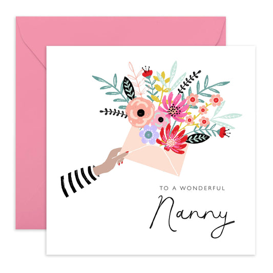 Nanny Greeting Cards For Women - To A Wonderful Nanny - Mother's Day Card Valentine's Day Thank You Appreciation Card For Grandmother Nana - Grandma Gifts For Her - Comes With Stickers - By Central 23