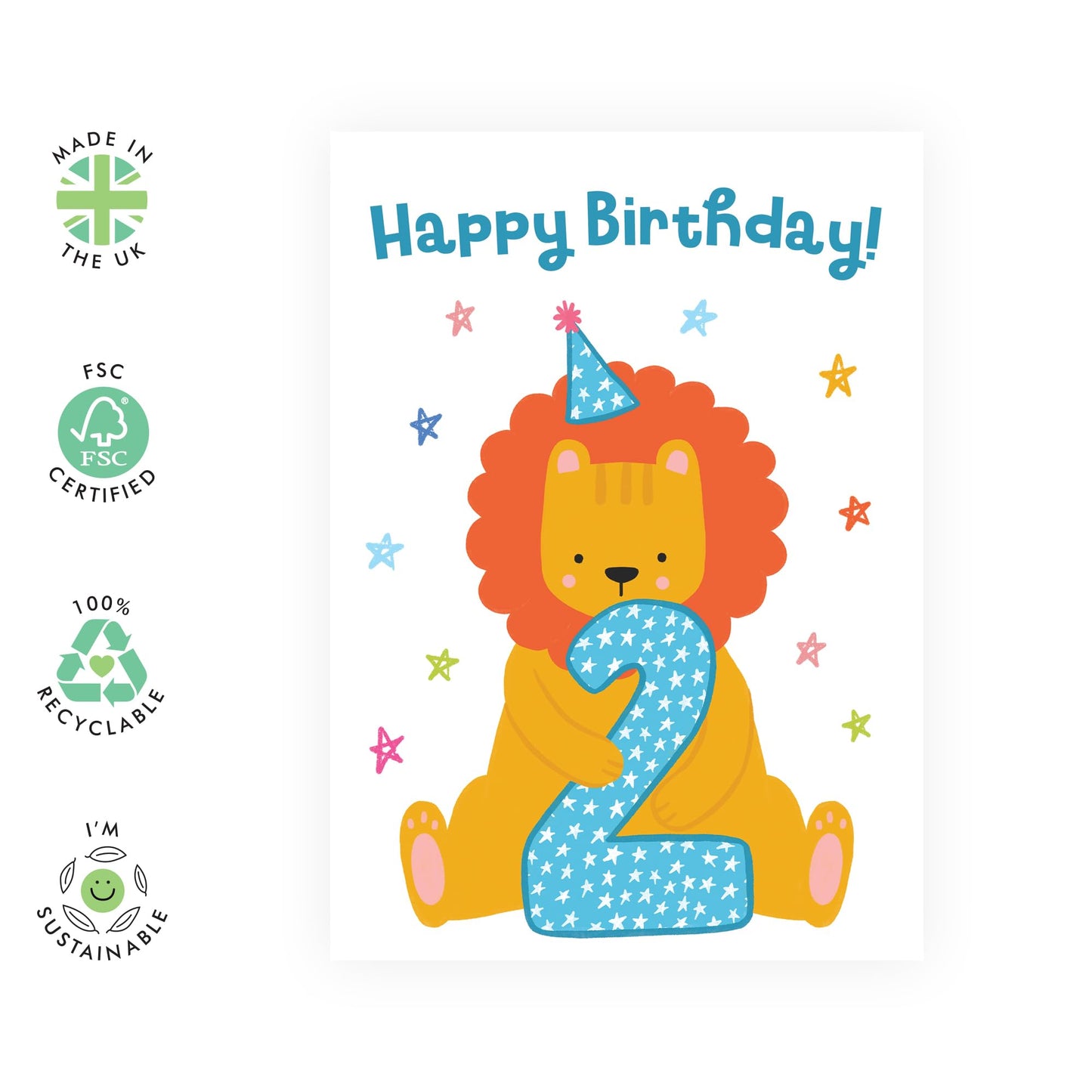 Boys Birthday Cards Age Two - Childrens Age 2 Lion Birthday - 2nd Birthday Cards For Kids Girls Toddlers - Gifts For Son Daughter Niece Nephew - Second Bday Card - Comes With Stickers By Central 23