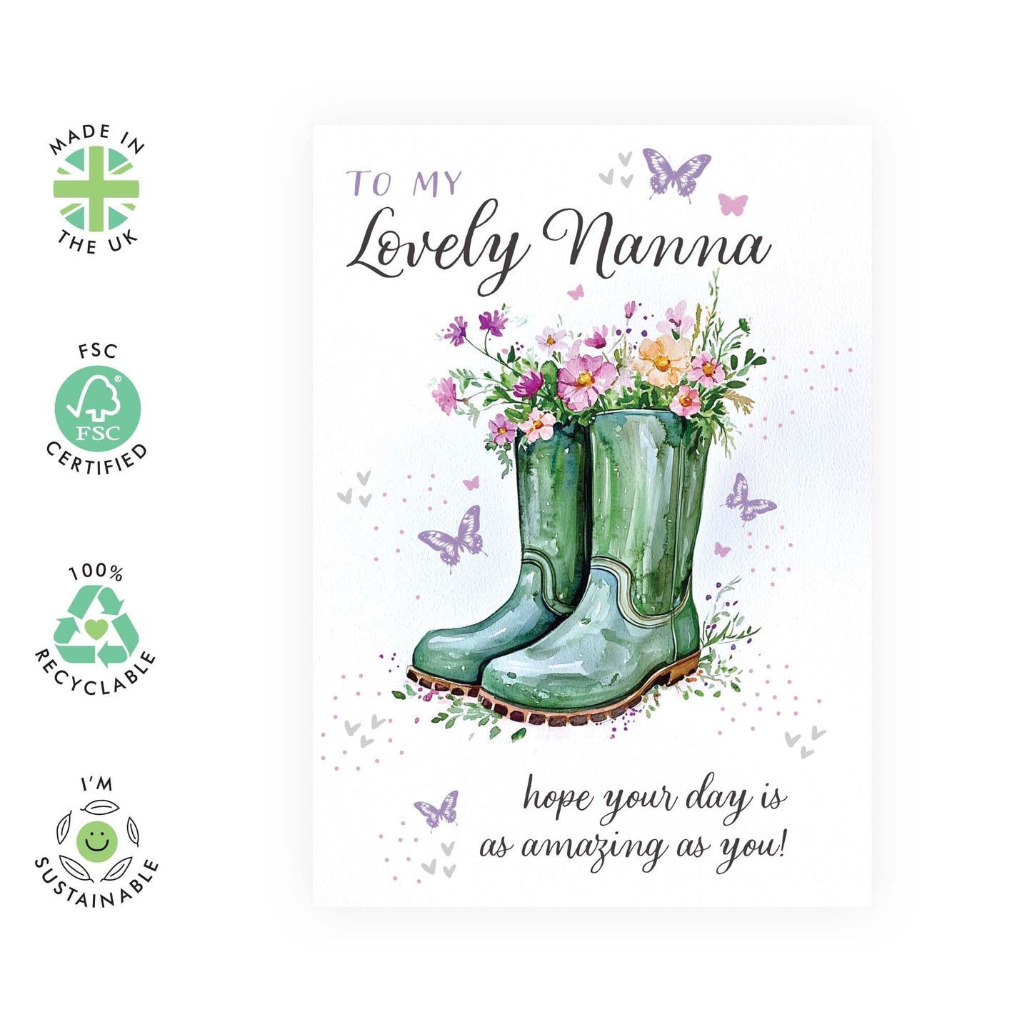 Floral Birthday Cards For Nana - To My Lovely Nanna - Sweet Birthday Card For Her Nanny Grandma Nan - Mother's Day Card - Gifts From Granddaughter Grandson - Comes With Stickers - By Central 23