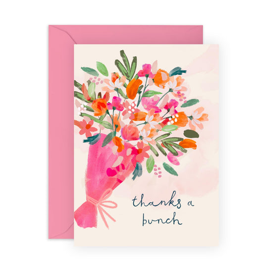 Thank You Greeting Cards For Women - Thanks A Bunch Watercolour - Cute Appreciation Cards For Her - Bouquet Cards- Gift For Mummy Mum - Gift For Woman - Comes With Fun Stickers - By Central 23