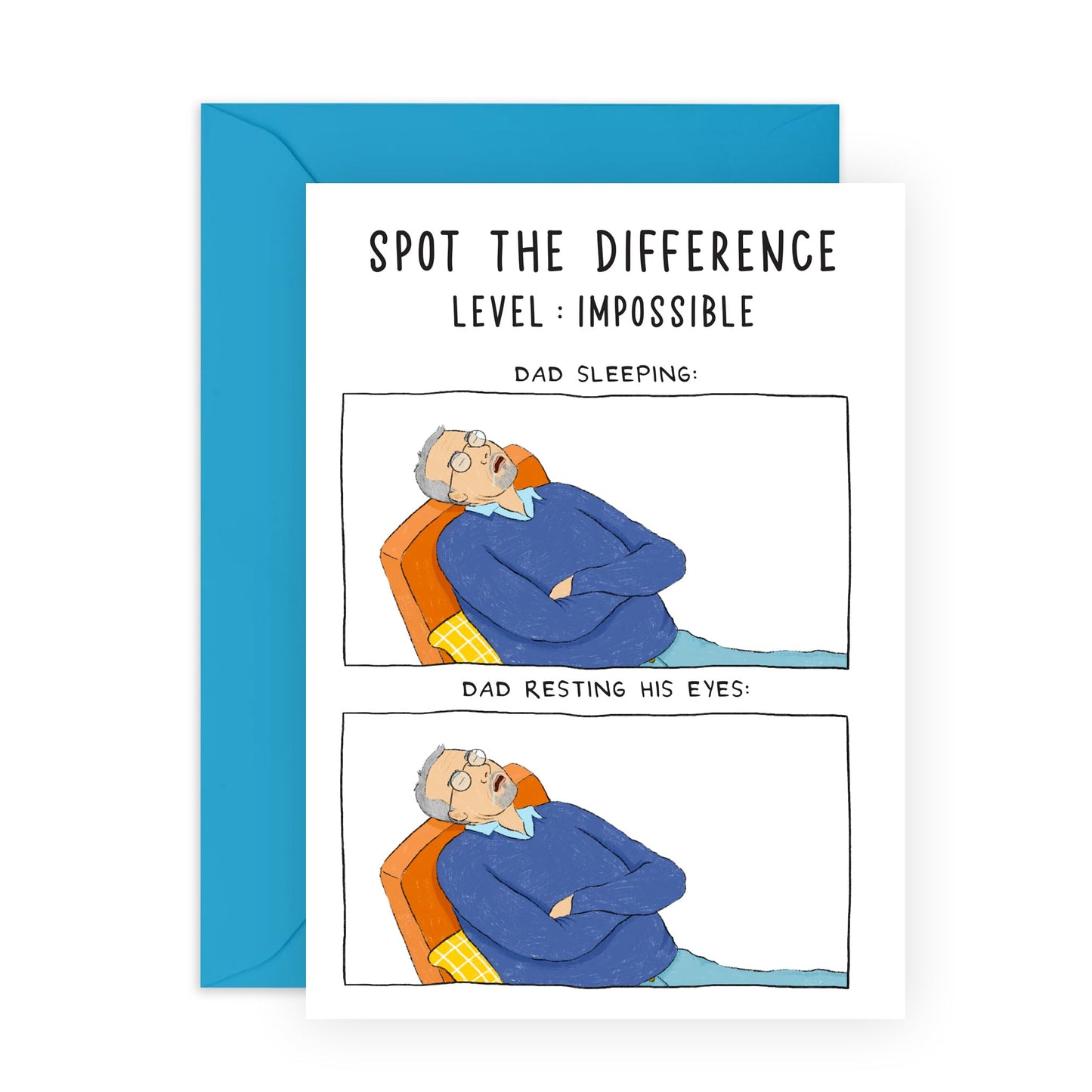 Funny Dad Jokes Greeting Card – Spot the Difference – Birthdays, Father's Day, Retirement Gifts for Him, Father, Papa, Old Man, Pops, Men, Daddy - Sleeping - Comes with Fun Stickers
