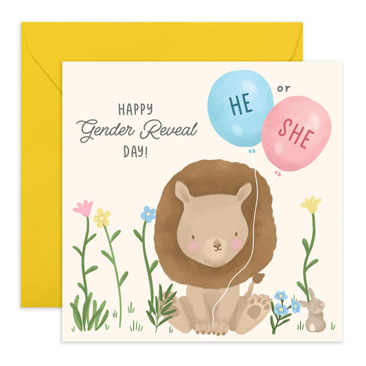 Celebration Greeting Card Animals - 'Gender Reveal Day' - Gifts for New Parents, Mum, Dad, Friends, Welcoming New Family - He or She - Comes with Fun Stickers