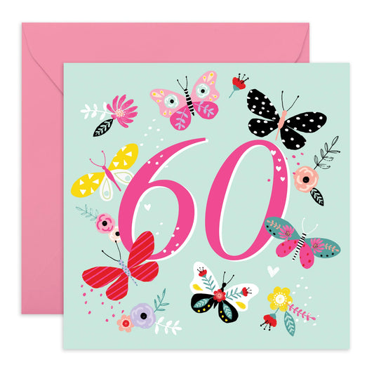 Butterfly Birthday Cards For Women Age Sixty - Sixtieth Birthday Card For Her - Pretty Butterflies Gifts - Happy 60th Bday Card For Mum Aunt Friends Nan - Comes With Fun Stickers By Central 23