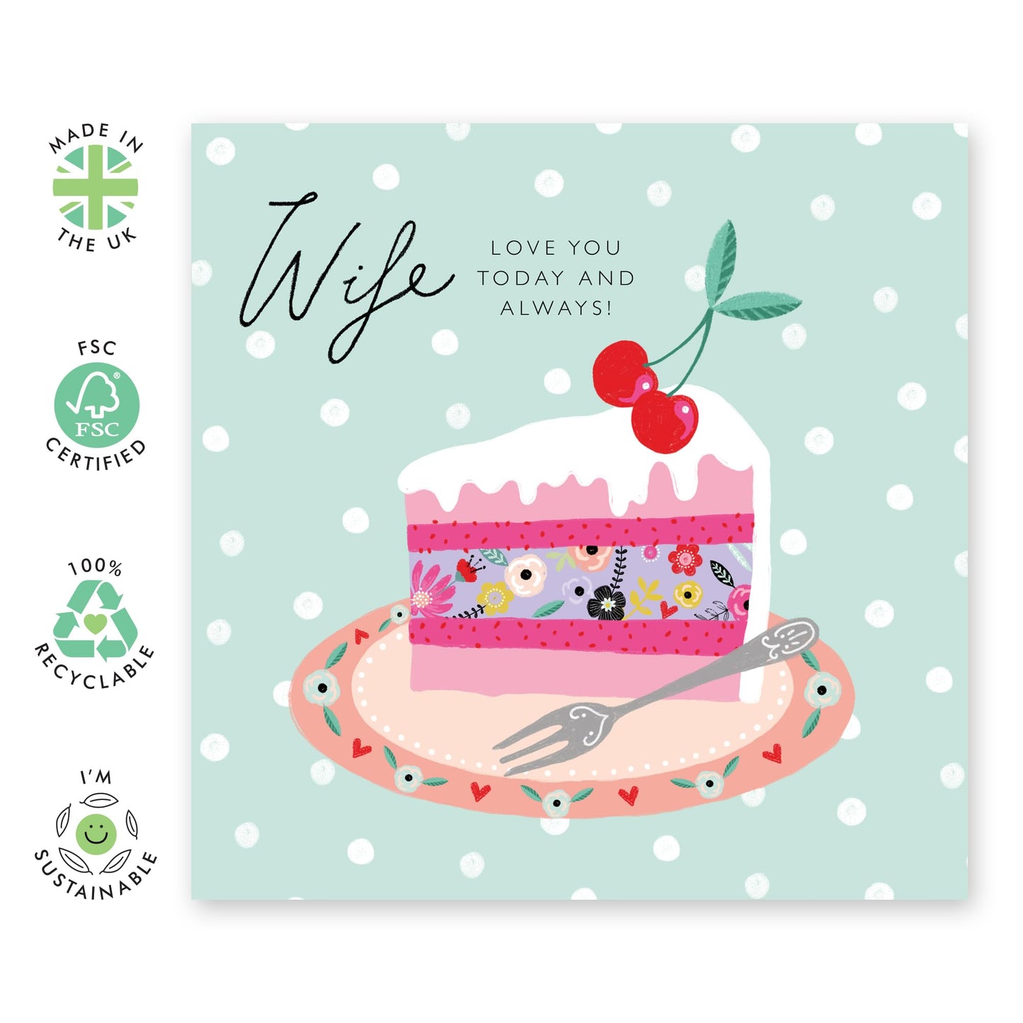 Wife Birthday Card - Sweet I Love You Greeting Card For Wife - Today And Always - Trendy Bday Cake - Heartfelt Anniversary Card - Mother's Day Wife Gifts For Her - Comes With Stickers By Central 23