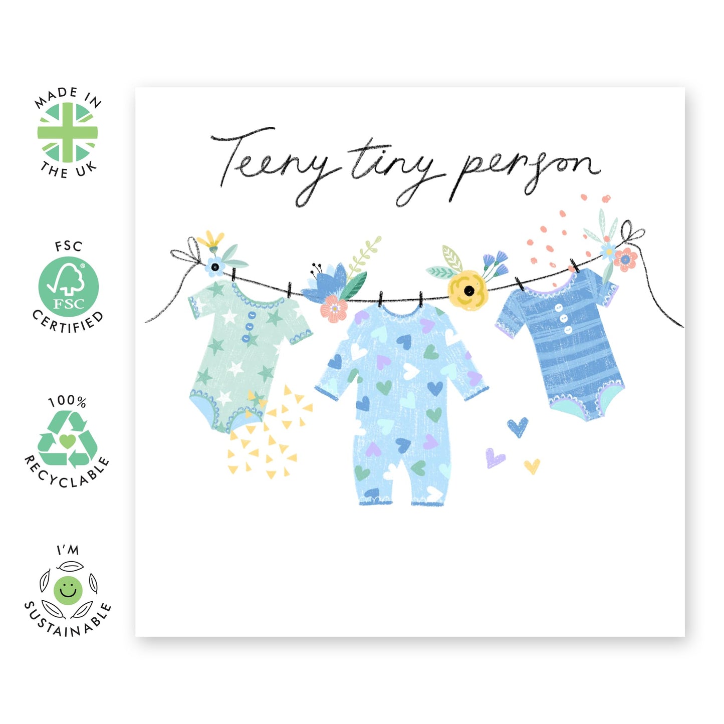 Congratulations New Baby Boy Card - Teeny Tiny Person - Baby Shower Card For New Parents - Congrats Well Done Pregnancy - Newborn Baby Son - Comes With Stickers - By Central 23