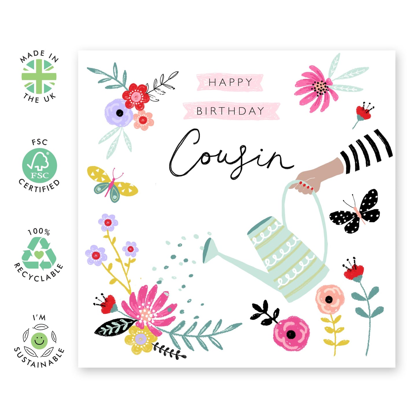Cousin Birthday Cards For Women - Pretty Pink Flowers - Floral Birthday Greeting Cards And Envelopes For Ladies Girls Female - Gifts For Her - Comes With Fun Stickers - By Central 23