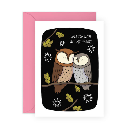 Cute & Romantic Anniversary Card - 'Owl of My Heart' - Anniversary & Valentines Gifts for Couples, Parents, Husband & Wife - Adorable & Sweet Message - Comes with Fun Stickers