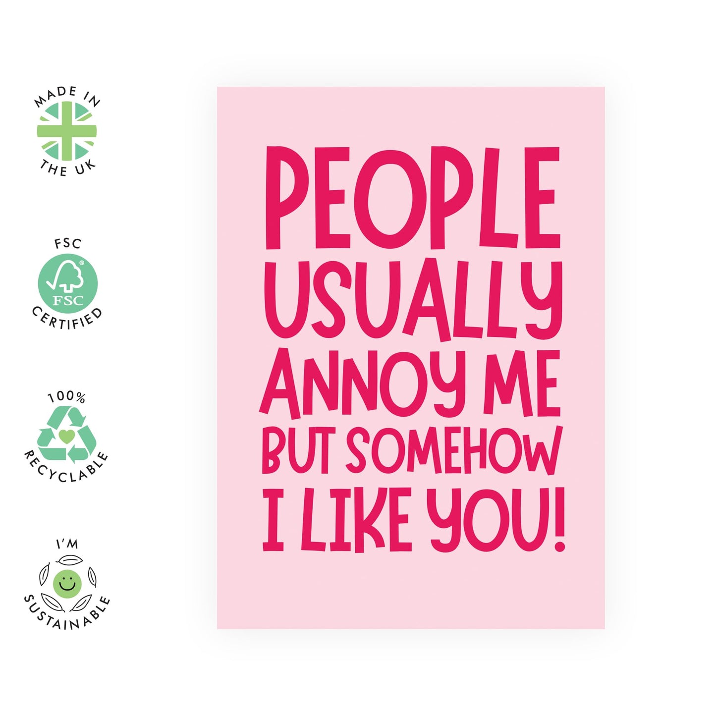 Funny Love Card - 'Somehow I Like You' - Romantic Valentines Day Gifts for Boyfriend, Husband, Wife, Girlfriend, Partner, Other Half - Annoyed by People - Comes with Fun Stickers