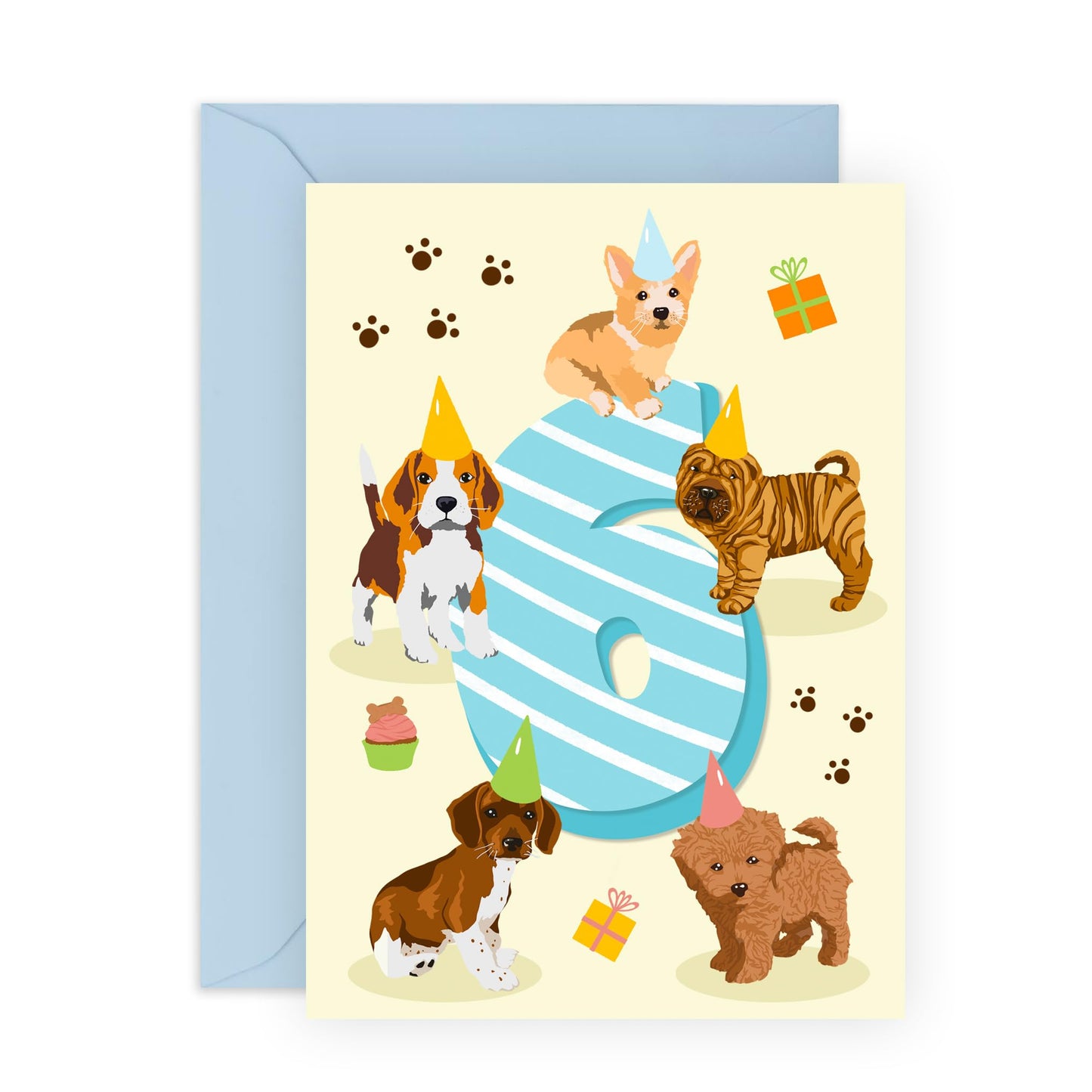 6th Birthday Card - Puppy Birthday Age 6 - Toddler Milestone Cards Age Six Year Old - Sixth Birthday Cards - Cute Puppy - Gifts For Boys Grandson Nephew - Comes With Sticker By Central 23