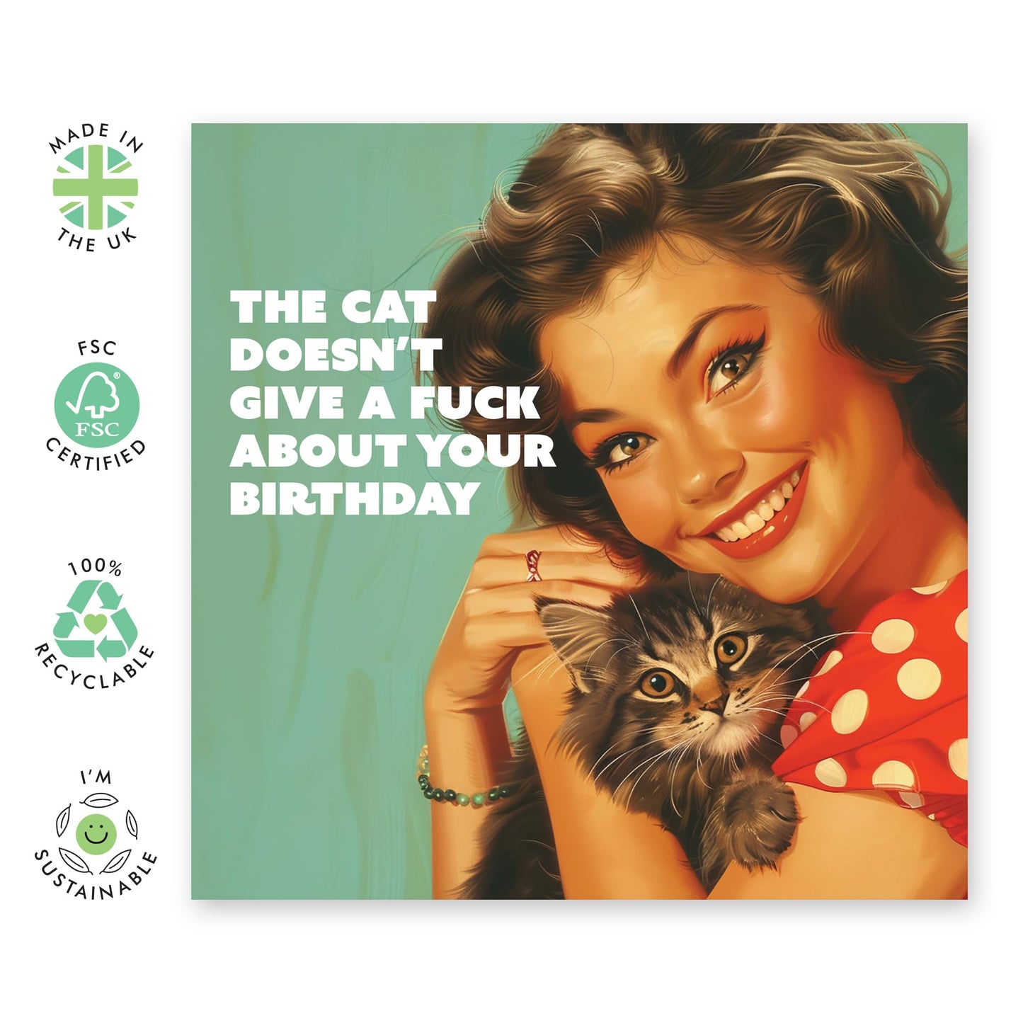Funny Birthday Card - 'Cat Doesn't Give An F' - Hilarious Greetings for Him, Her, Friends, Buddies, Cat Lovers & Pet Owners - Jokes for your Birthday - Comes with Fun Stickers