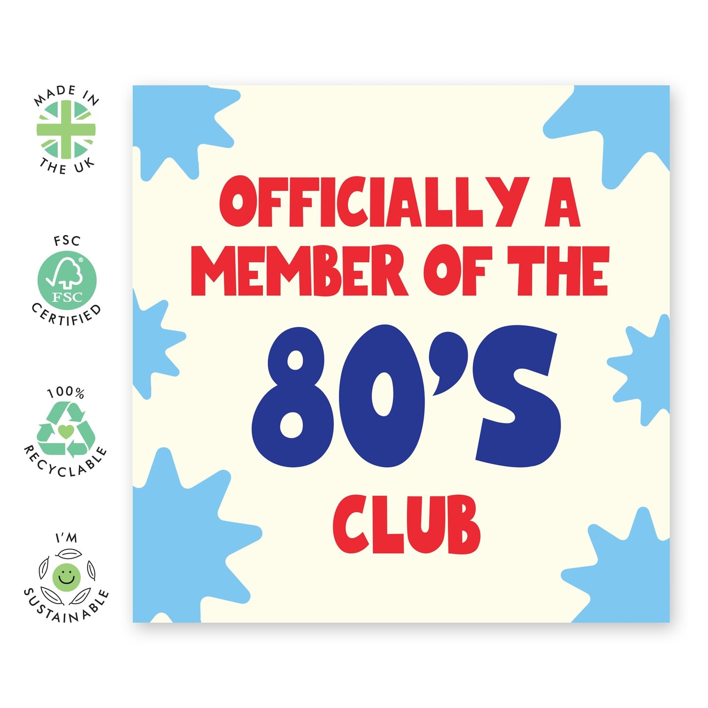80th Birthday Card For Men Women - 80'S CLUB - Grandparents Birthday Greeting Card - Birthday Card - Happy Eightieth Birthday Card - Comes With Fun Stickers By Central 23