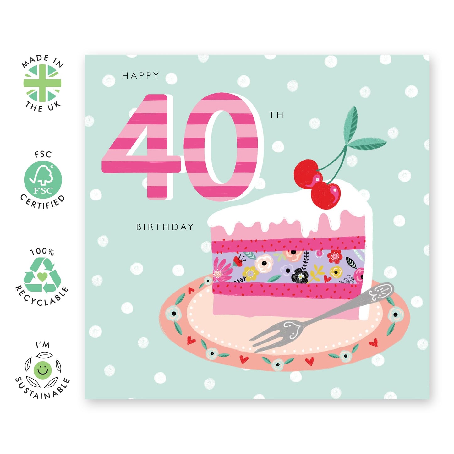 Elegant Birthday Card For Women Age 40 - 40 Floral Cupcake - Happy 40th Birthday Cards For Sister - Floral Bday Cards - Gifts For Friends Aunt Daughter - Comes With Stickers By Central 23