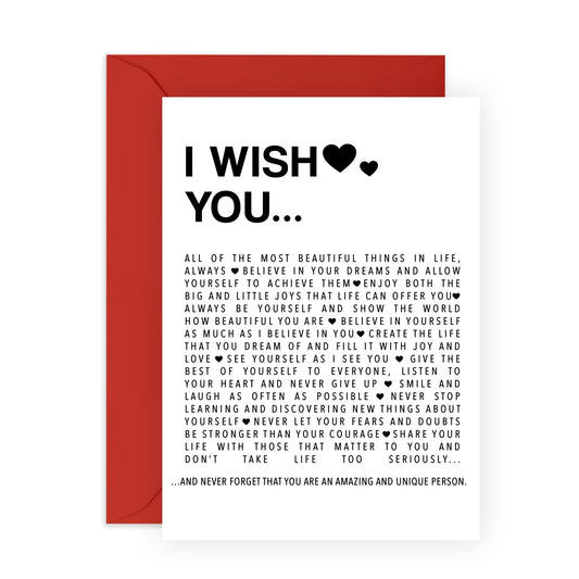 Wishing You Birthday Card - 'I Wish You…' Sweet Messages for Husband, Wife, Parent, Child, Grandparents, Girlfriend, Boyfriend - All The Best in Life - Comes with Fun Stickers