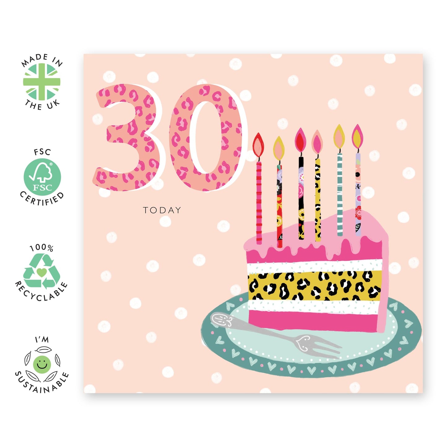 30th Birthday Card For Women - Leopard Cupcake 30th Birthday - Wife Mum Mummy - Gift From Husband Daughter Niece - Happy Thirtieth Birthday Greeting Card - Comes With Stickers By Central 23