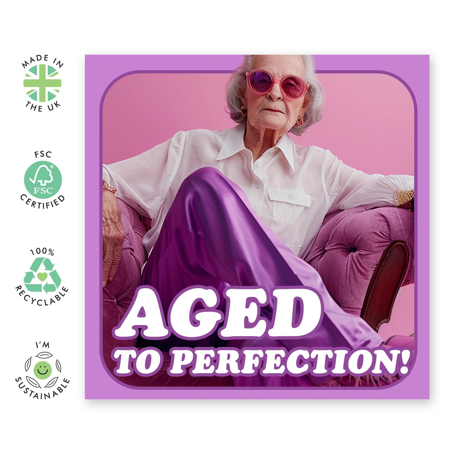 Cute Birthday Card - 'Aged to Perfection' - Gifts to Mum, Grandmother, Mommy, Aunt, Her - Aging Like Fine Wine - Comes with Fun Stickers