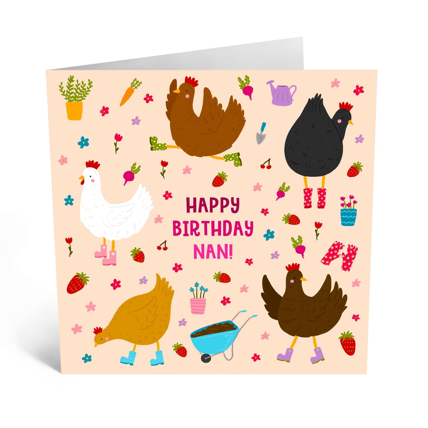 Birthday Greeting Card - 'CHICKEN BIRTHDAY NAN GARDENING' - Perfect for Celebrating with Whimsy and Love for the Garden - Ideal for Grandmothers and Chicken Lovers - Comes With Stickers By Central 23