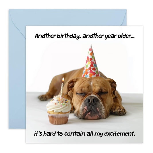 Dog Birthday Card - Hard To Contain Birthday Excitement - Funny Birthday Cards For Men Women - Gift For Fur Parents Dog Mum Or Dad - Greeting Cards From Pet - Comes With Stickers - By Central 23