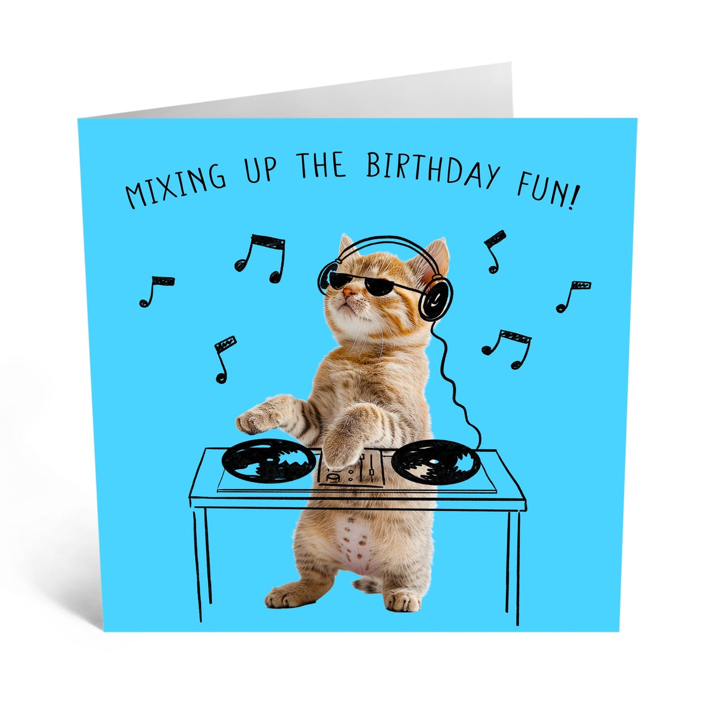 Birthday Card - 'DJ CAT BIRTHDAY FUN' - Perfect for Celebrating with a Musical Twist and Feline Flair - Ideal for Adding a Groovy and Fun Touch to Their Special Day - Comes With Stickers By Central 23