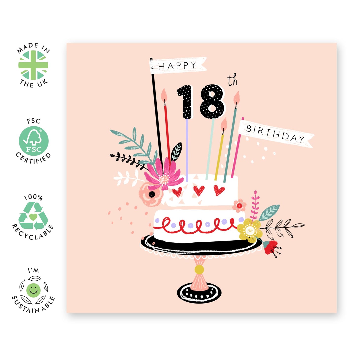 18th Birthday Card - Happy 18th Birthday Tiered Cake - Gifts For Girls Niece Daughter - From Mum Dad - Happy Eighteenth Birthday Cards - Bday Cards - Comes With Stickers By Central 23