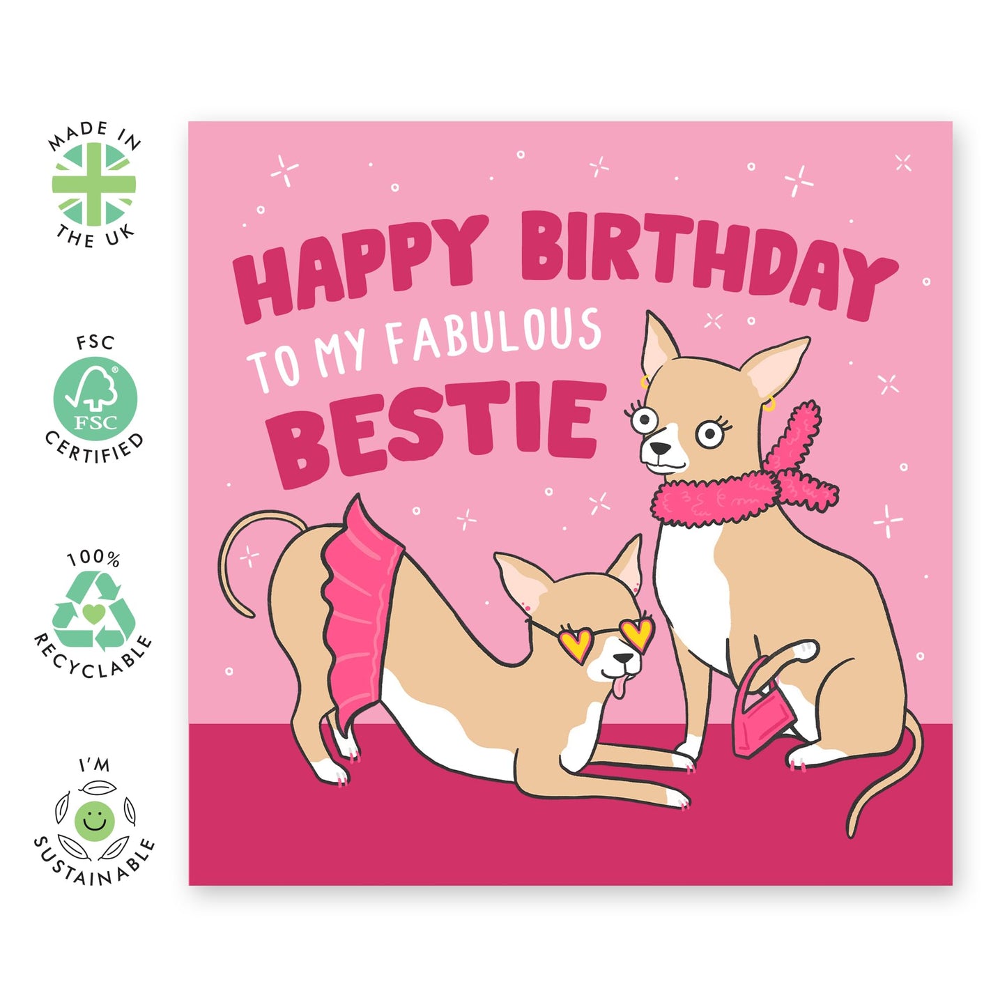 Best Friend Greeting Card For Women - Happy Birthday Fabulous Bestie Chihuahua- Heartfelt Greeting Cards For Bestie Bff - Gifts For Her Female Girlfriends - Comes With Fun Stickers By Central 23