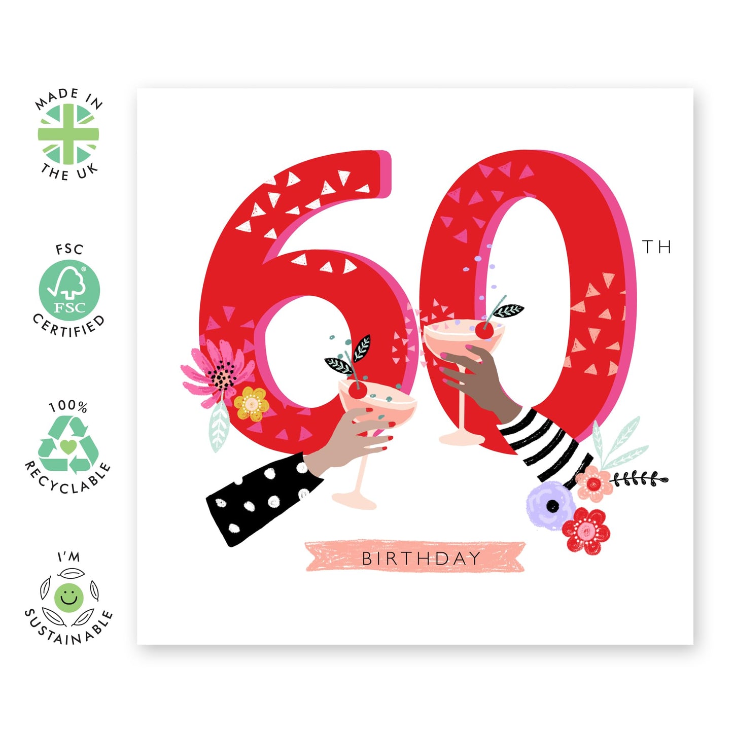 Sixtieth Birthday Cards For Her - Age Sixty Milestone Cards - 60th Birthday Card For Women - 60 Year Old Gifts For Mum Nan Wife Friends - Cocktails Celebration- Comes With Stickers By Central 23`