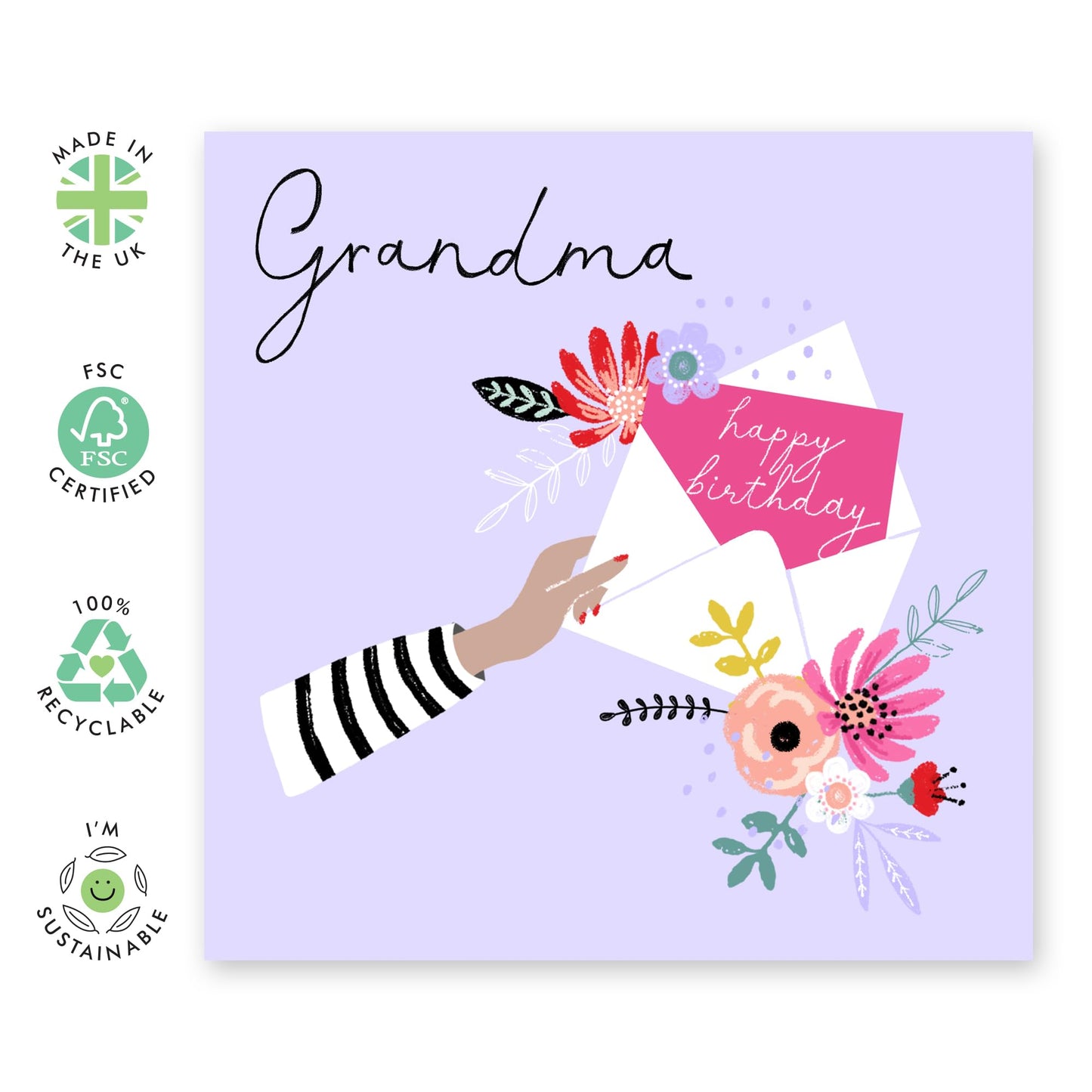 Purple Grandma Birthday Card - Flowers Envelopes - Nana Birthday Card For Her - Grandma Gifts For Women - Comes With Stickers By Central 23
