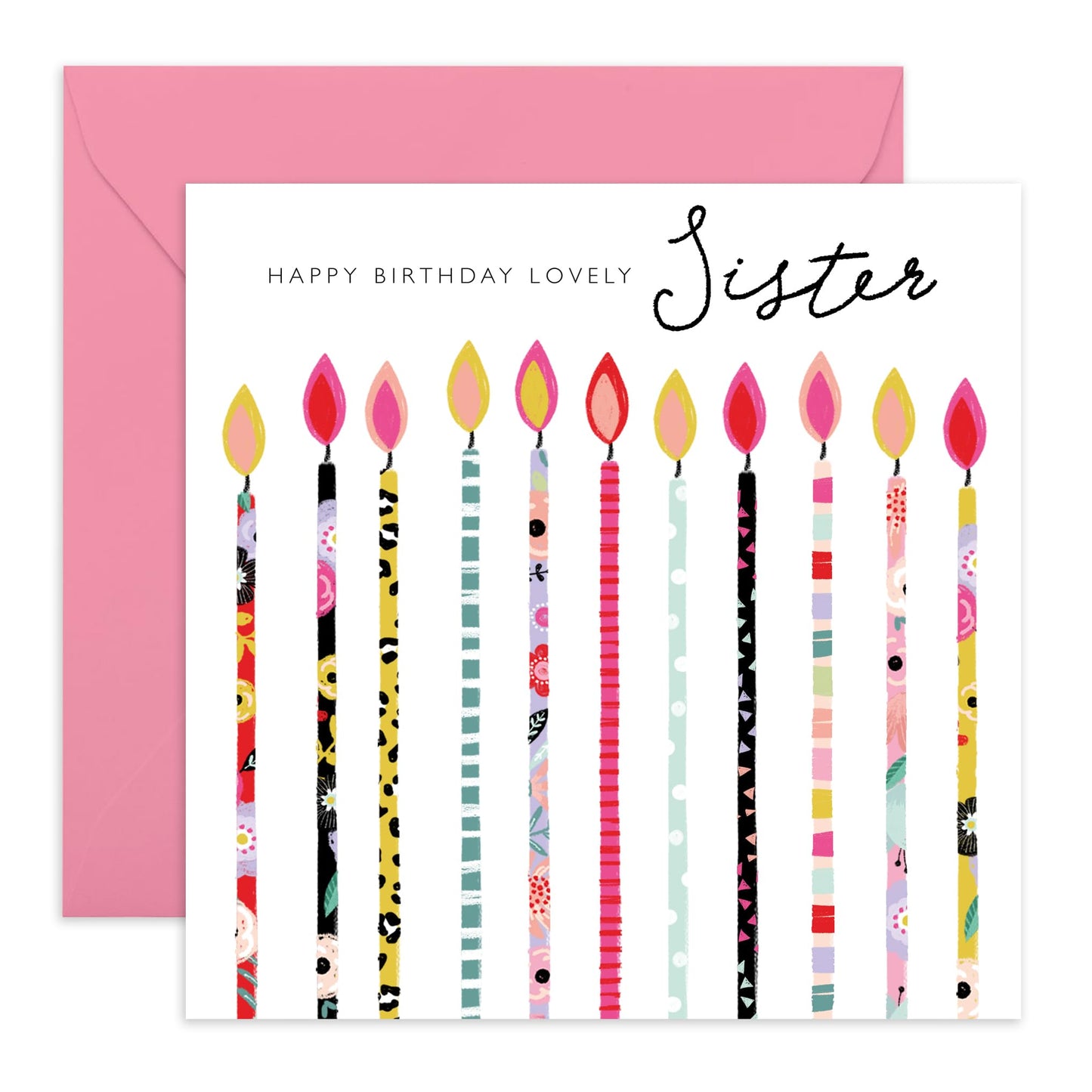 Happy Birthday Card For Sister - Bday Candles - Sweet Elegant Gifts Presents For Her - Sister Birthday Cards Trendy Prints - Greeting Cards And Envelopes - Comes With Fun Stickers By Central 23