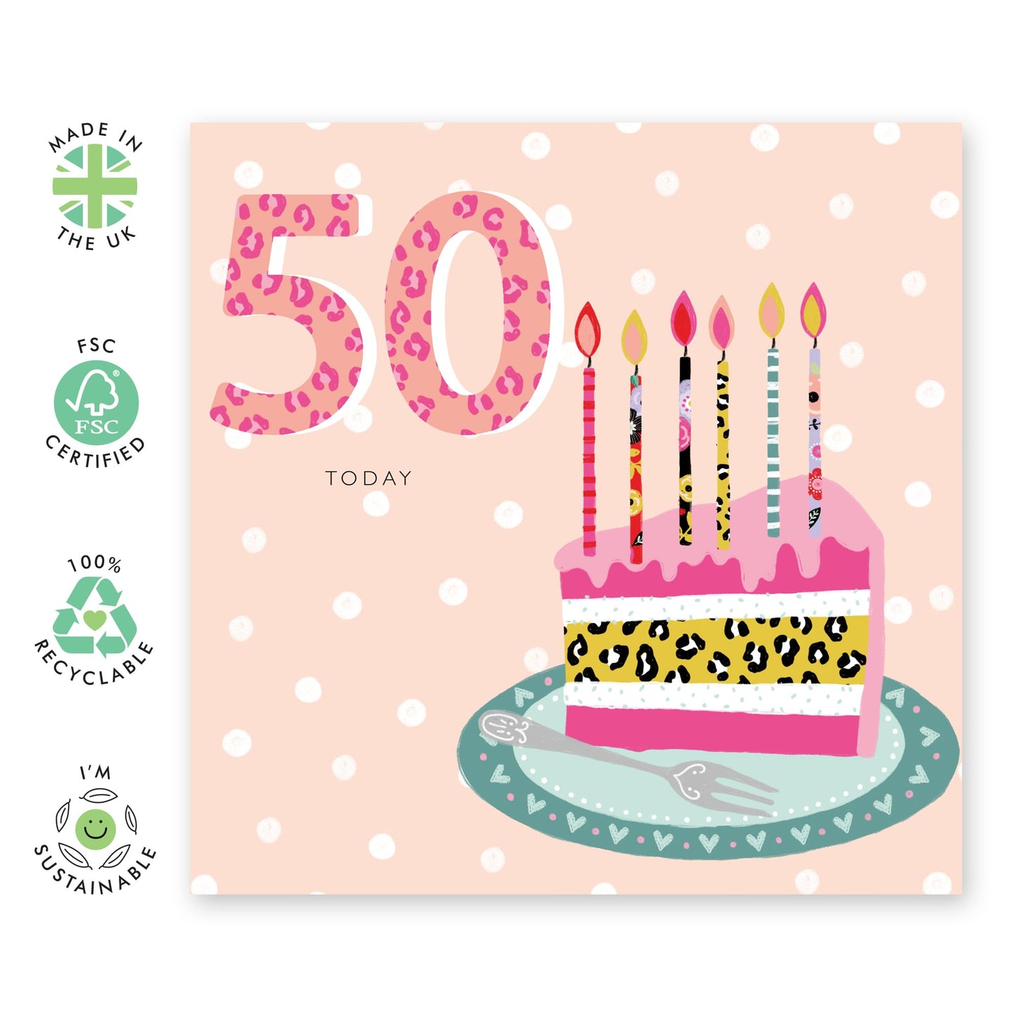 50th Birthday Card For Mummy - 50th Leopard Cake - Mum Birthday Card - Wife Sister - Happy Fiftieth Birthday Greeting Card Female Friends - Gift For Aunt Auntie - Comes With Fun Stickers By Central 23